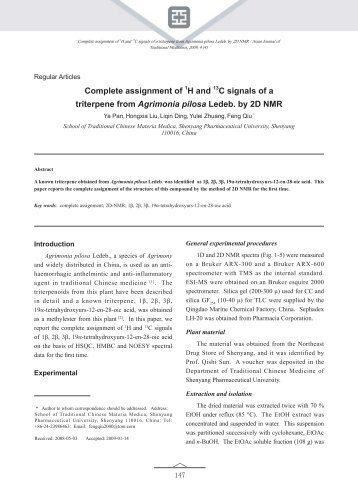 Complete assignment of 1H and 13C signals of a triterpene from ...
