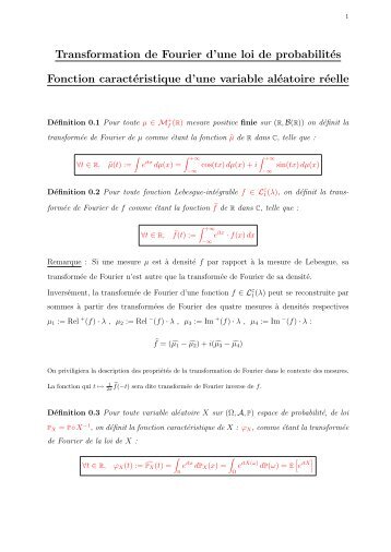 Transformation de Fourier d'une loi de probabilitÃ©s Fonction ...