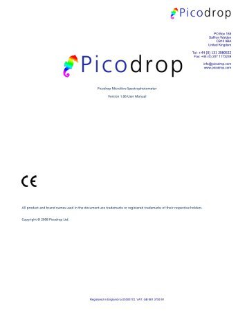 (0) 131 2080522 Fax: +44 (0) 207 1173239 info@picodrop.com ...