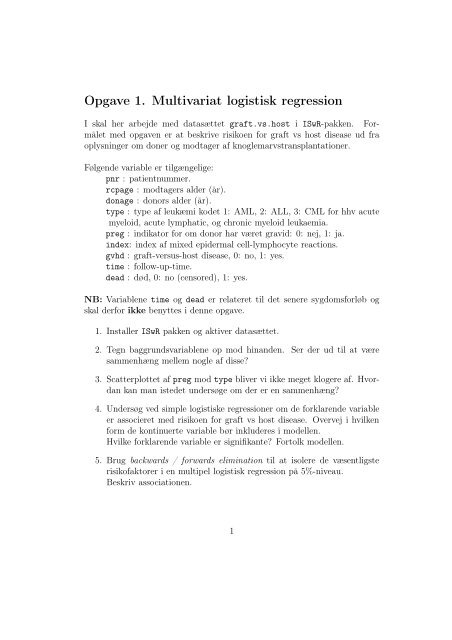 Opgave 1. Multivariat logistisk regression