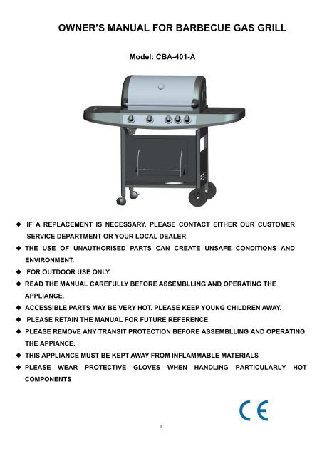 OWNER'S MANUAL FOR BARBECUE GAS GRILL - Axxom