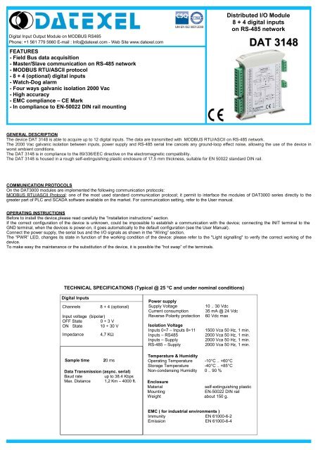 Digital Input output Module on RS485 - Datexel