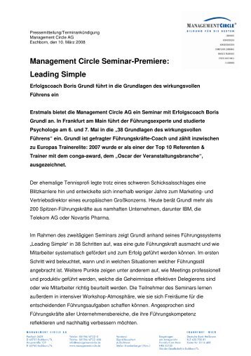 Management Circle Seminar-Premiere: Leading Simple