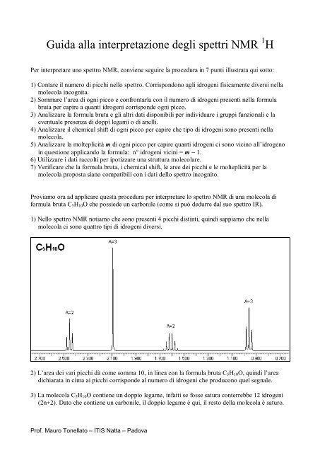 Guida alla interpretazione degli spettri NMR 1H - PianetaChimica.it