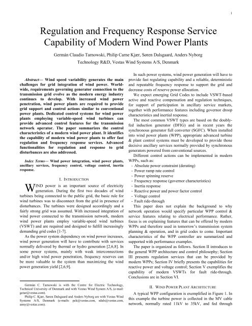 Regulation and Frequency Response Service Capability of Modern ...