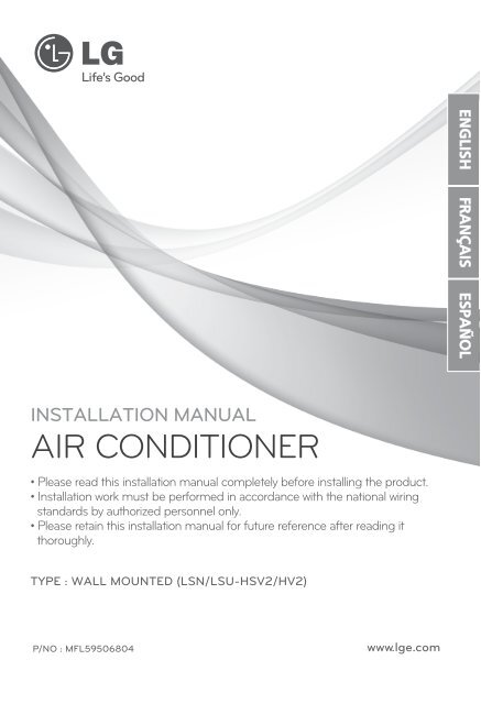 1 Mfl59506804 Lg Hvac Duct Free System - Lg Wall Mounted Air Conditioner Installation Manual