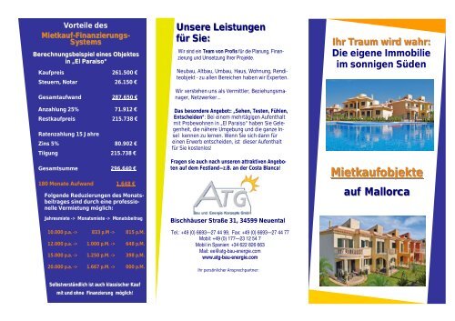 ATG Flyer Mallorca mit Strandbild - ATG Bau- und Energiekonzepte