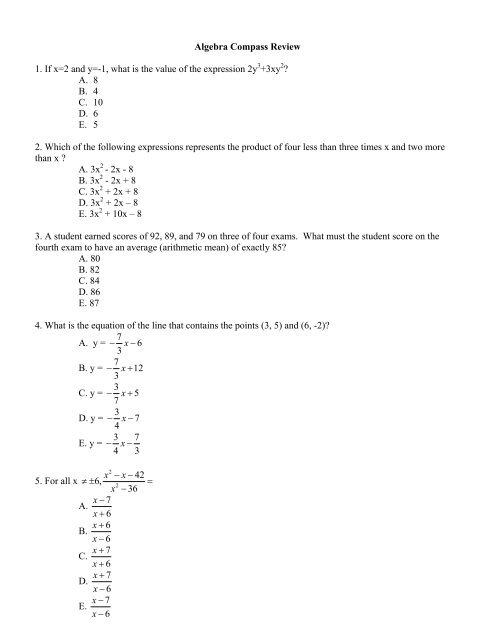 Placement Testing Algebra Compass Review