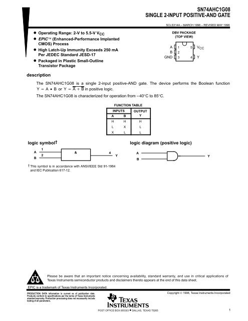 SN74AHC1G08 SINGLE 2-INPUT POSITIVE-AND GATE