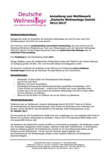 Anmeldung zum Wettbewerb âDeutsche Wellnesstage Gesicht 2012 ...