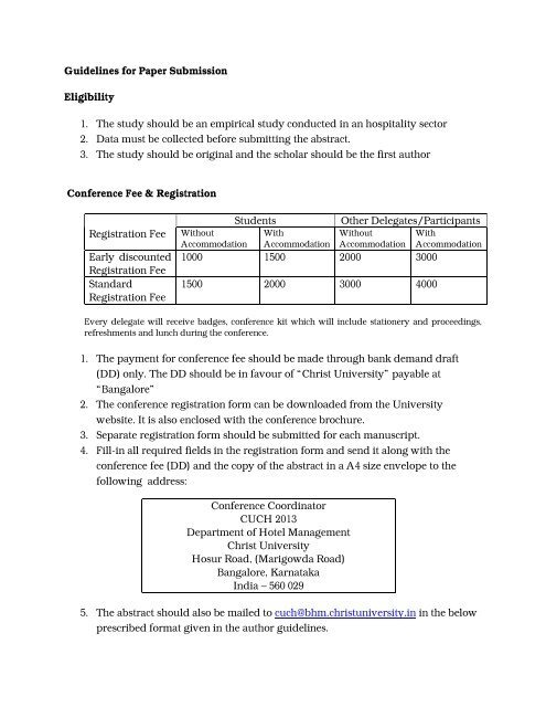 Christ University Conference on Hospitality - 2013 CUCH 2013 ...