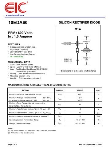 10EDA60 SILICON RECTIFIER DIODE PRV : 600 Volts Io : 1.0 ... - EIC