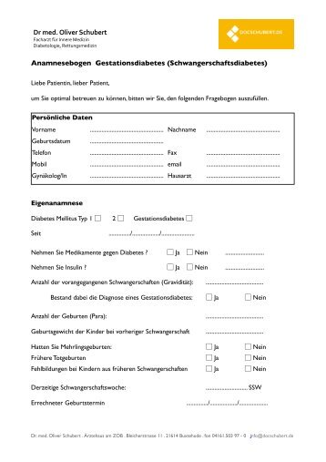 Anamnese Gestationsdiabetes