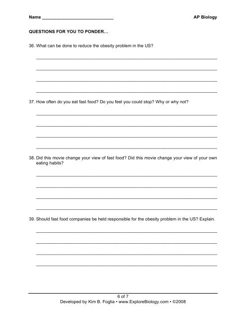 Super Size Me Video Worksheet