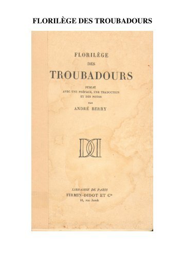 Préface et notes d'ANDRÉ BERRY 1930 - Université de Provence