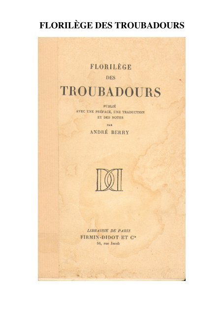 Préface et notes d'ANDRÉ BERRY 1930 - Université de Provence