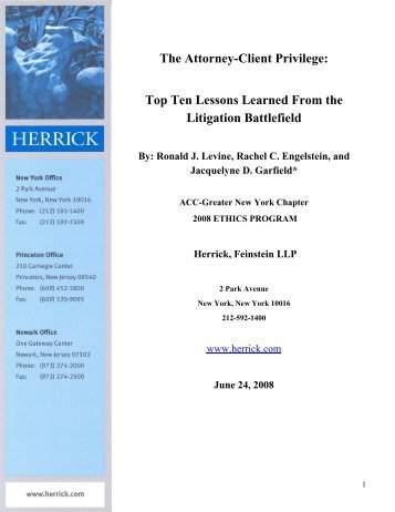 The Attorney-Client Privilege: Top Ten Lessons Learned From the ...