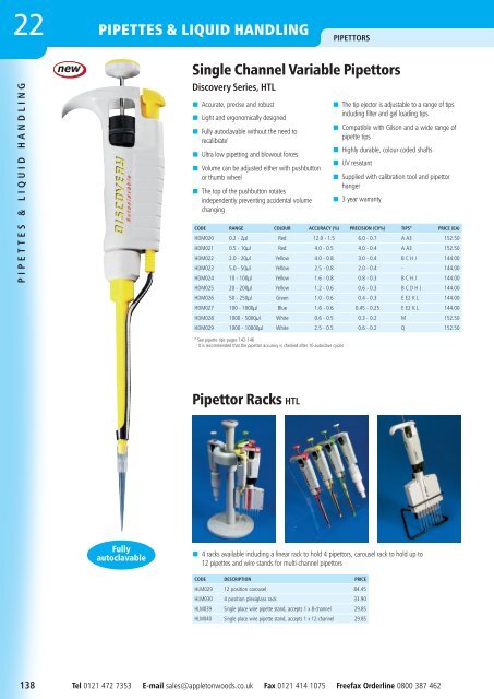 Pipettes & Liquid Handling - Appleton Woods Ltd