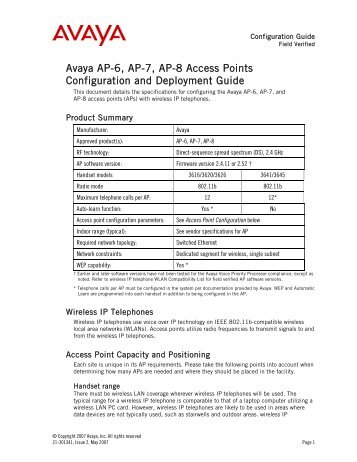 Avaya AP-6, AP-7, AP-8 Access Points ... - Avaya Support