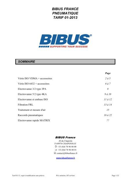 Tarif vente pneumatique stock 01_2013 - BIBUS France