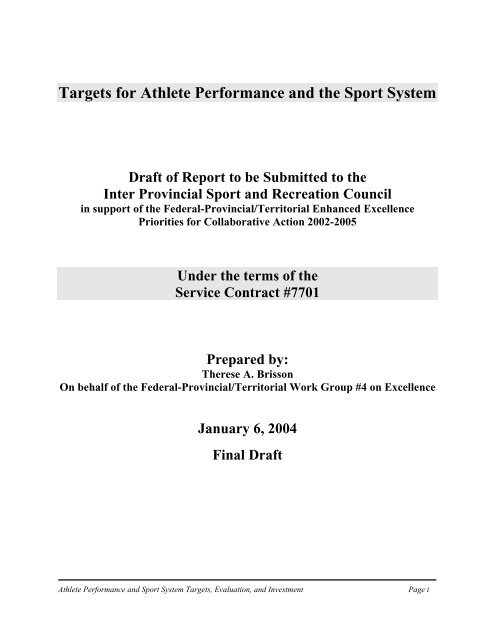 Targets for Athlete Performance and the Sport System