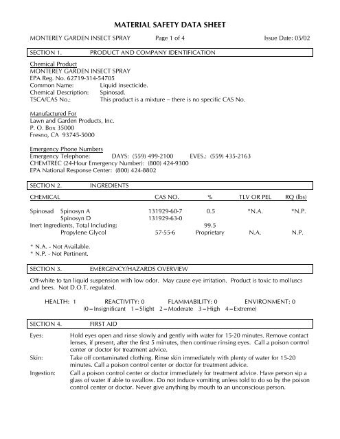 Monterey Garden Insect Spray Msds