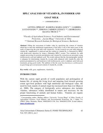 HPLC ANALYSIS OF VITAMIN B12 IN FODDER AND GOAT MILK