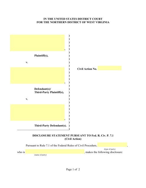 Civil Corporate Disclosure Statement Northern District of West Civil Corporate Disclosure Statement Northern District of West