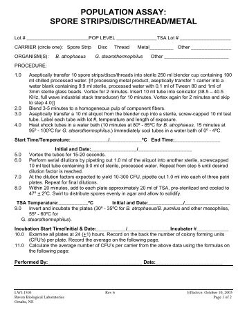 population assay: spore strips/disc/thread/metal - Mesa Labs