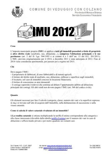 Cosa L'imposta municipale propria (IMU) - Comune di Veduggio con ...