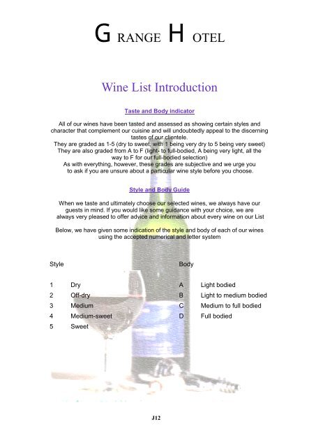 wine list dry to sweet