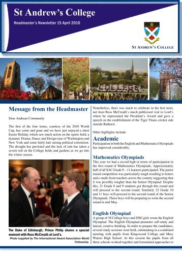 Message from the Headmaster - St Andrew's College