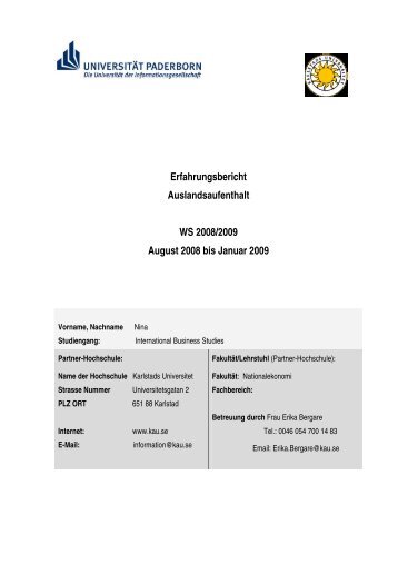 Erfahrungsbericht Auslandsaufenthalt WS 2008/2009 August 2008 bis