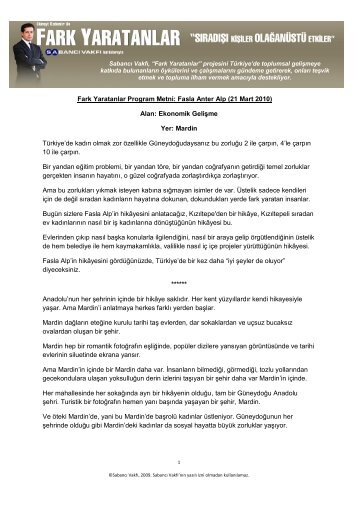 Fark Yaratanlar Program Metni: Fasla Anter Alp (21 ... - SabancÄ± VakfÄ±