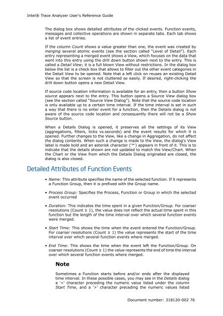 IntelÃ‚Â® Trace Analyzer User's Reference Guide