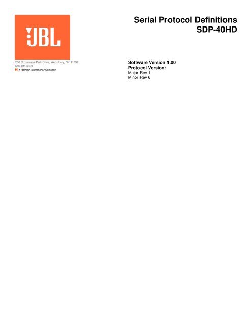 Serial Protocol Definitions SDP-40HD - JBL Synthesis