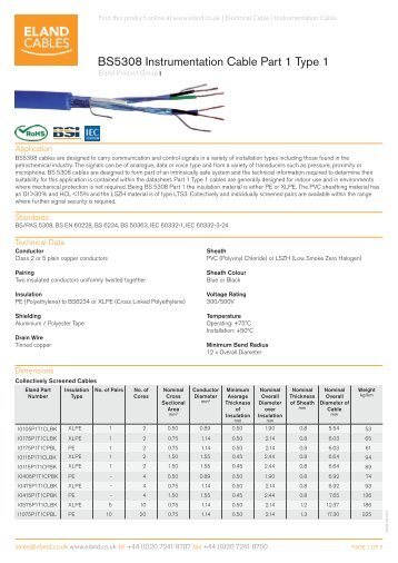 BS5308 Instrumentation Cable Part 1 Type 1 - Eland Cables