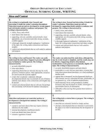 Offical Scoring Guide, Writing Oregon Department of Education