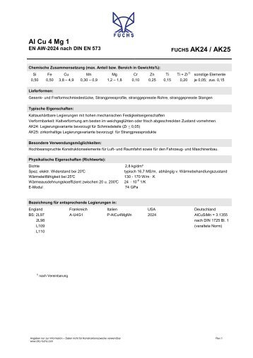 Al Cu 4 Mg 1 FUCHS AK24 / AK25 - Otto Fuchs KG