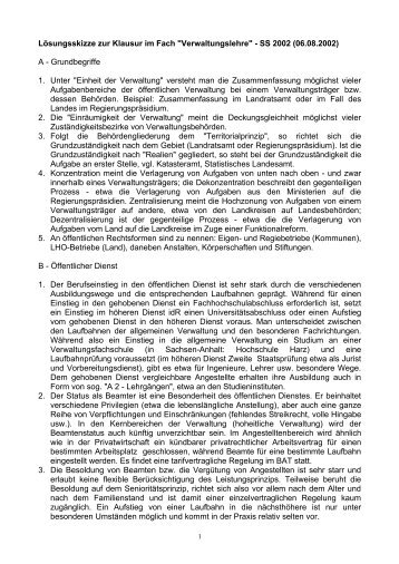 Lösungsskizze zur Klausur im Fach "Verwaltungslehre" - SS 2002 ...