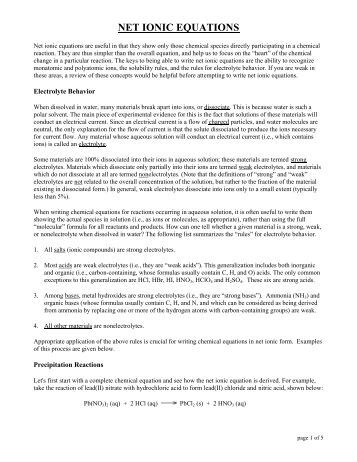 Printables Net Ionic Equations Worksheet worksheet net ionic equations ccchemistry us equations