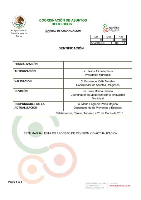 Actualizado al 30 de Junio de 2010 - H. Ayuntamiento de Centro