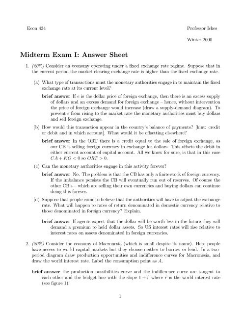Midterm Exam I: Answer Sheet