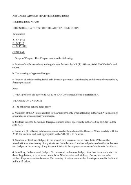 Dress Regulations for the Air Training Corps