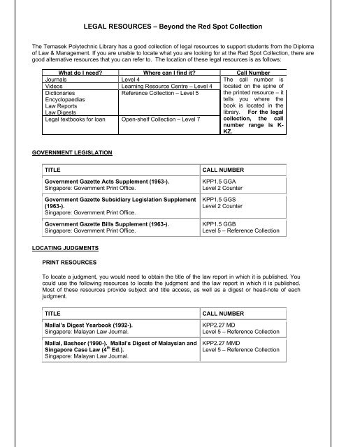 Temasek Polytechnic Library Bibliography on Legal Resources 2006