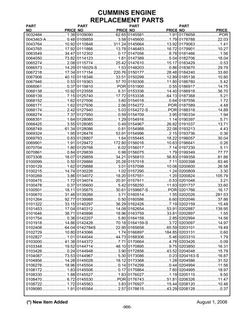 CUMMINS ENGINE REPLACEMENT PARTS - ABC Companies