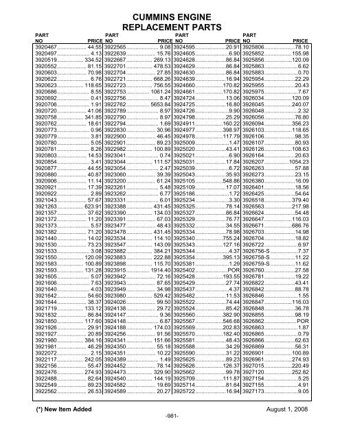 CUMMINS ENGINE REPLACEMENT PARTS - ABC Companies