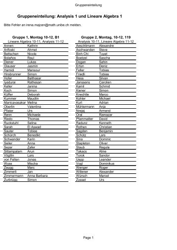 Gruppeneinteilung: Analysis 1 und Lineare Algebra 1