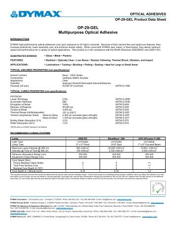 DYMAX OP-29-GEL Optical Adhesive Product Data Sheet