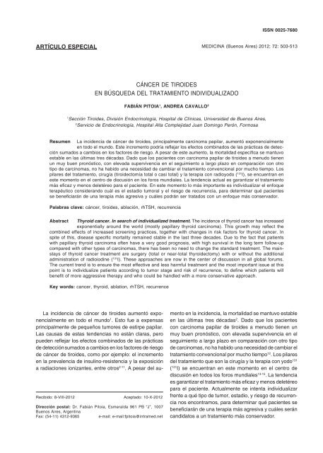 Cáncer de tiroides. En búsqueda del tratamiento ... - ResearchGate